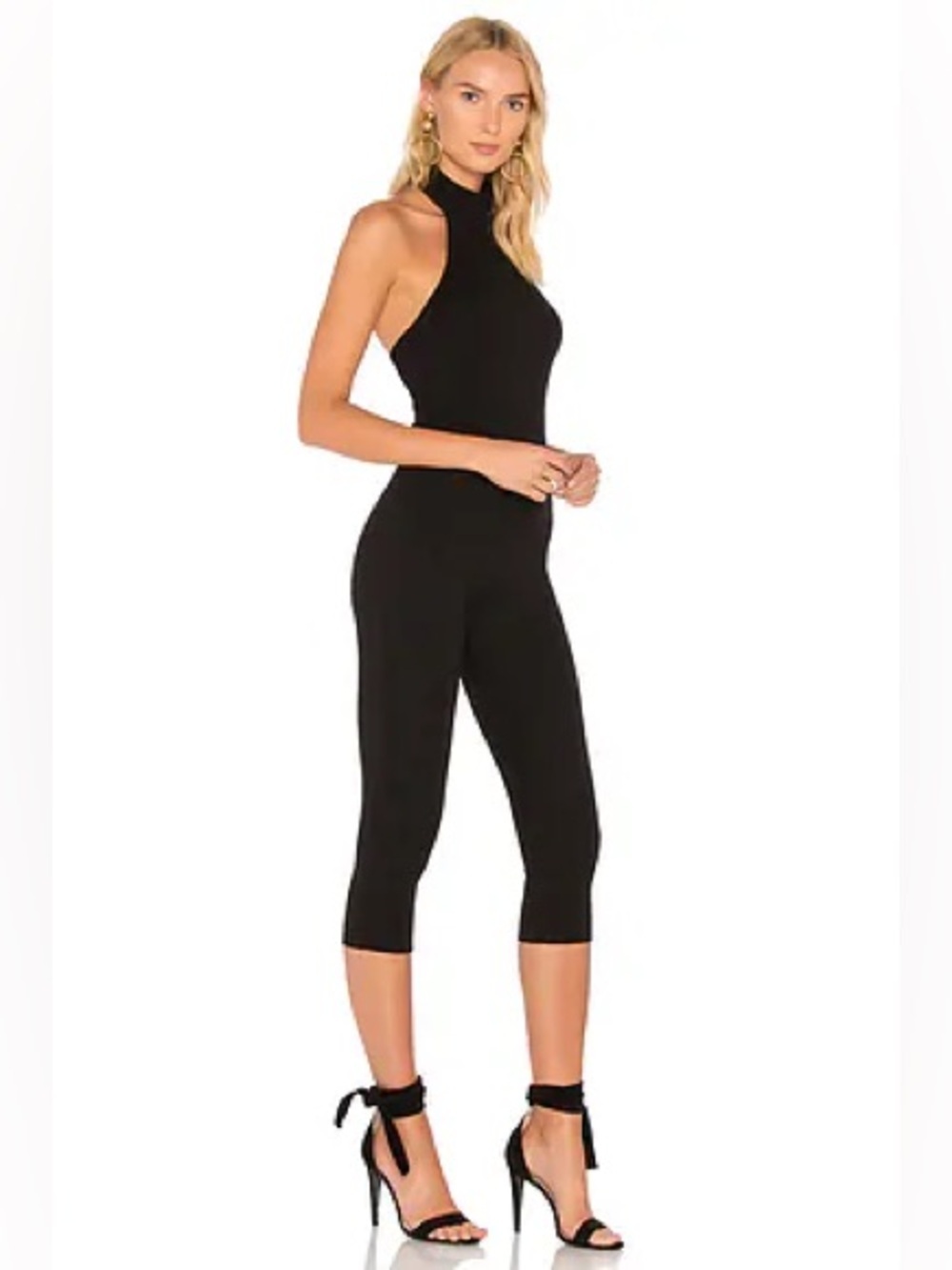 LPA Revolve Black Halter Jumpsuit Cropped Wide Leg Size S NWT Minimal Chic